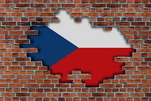 3d drapeau de tchèque derrière le cassé vieux pierre mur Contexte. photo