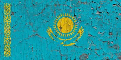 3d drapeau de kazakhstan sur pierre mur photo