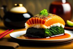 Japonais cuisine - maki Sushi avec riz et des légumes. ai généré photo