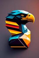 Aigle tête faible poly style. 3d illustration. polygonal style. ai généré photo