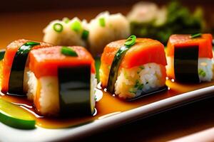 Japonais cuisine - maki Sushi avec riz et des légumes. ai généré photo