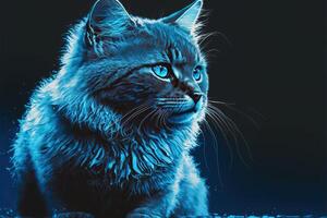 bleu chat isolé, noir arrière-plan, ai généré photo