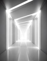 illuminé blanc couloir, établi avec génératif ai photo