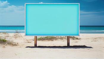 vide panneau d'affichage sur le tropical plage, établi avec génératif ai photo