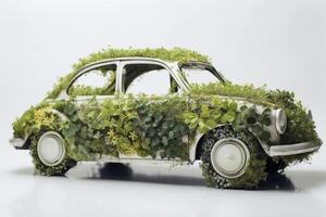 voiture fabriqué de les plantes sur blanc arrière-plan, établi avec génératif ai photo