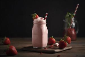 fraise Milk-shake. ai généré photo