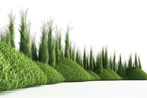 Prairie herbe rangée coupé sur blanc 3d le rendu. ai généré photo