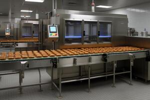 automatique vite nourriture Hamburger usine. ai généré photo