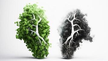santé jour, le concept de Humain poumons dans le forme de herbe et des arbres. ai généré. blanc Contexte. photo