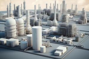 3d pétrole industrie concept avec à terre offshore travail, raffinerie végétaux, et gaz gare. ai généré photo