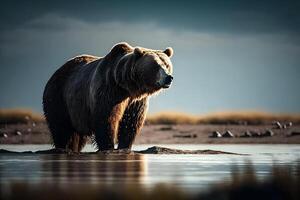 grisonnant ours dans le sauvage. neural réseau ai généré photo