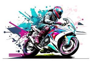 autocollant de motard sur sport moto dans aquarelle style sur blanc Contexte. neural réseau généré art photo