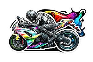 autocollant de motard sur sport moto dans aquarelle style sur blanc Contexte. neural réseau généré art photo