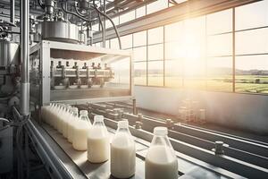 Lait production dans une usine. neural réseau ai généré photo