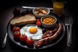 Anglais petit déjeuner nourriture menu. ai généré. photo