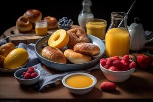 américain petit déjeuner nourriture menu. ai généré. photo