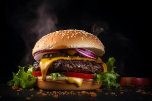 du boeuf des hamburgers sur en bois plaque. ai généré. photo