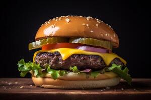 du boeuf des hamburgers sur en bois plaque. ai généré. photo