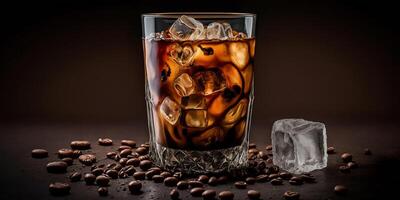 le verre de la glace americano café dans le noir Contexte avec ai généré. photo