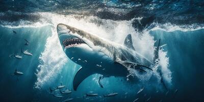 le requin est attaquer dans sous-marin avec ai généré. photo