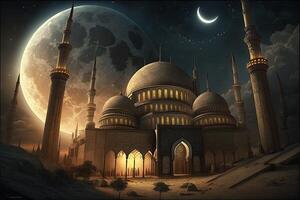 mosquée islamique Ramadan lune Contexte foncé cinématique Contexte ai généré photo