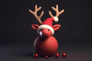 renne avec rouge nez et Père Noël chapeau 3d le rendu. Noël vacances. ai généré photo