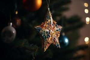 Noël arbre décoration. Noël veille. ai généré photo