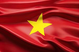 Jaune étoile et rouge arrière-plan, agitant le nationale drapeau de vietnam, agité une très détaillé fermer. ai généré photo