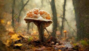 jolie fantaisie champignons avec bokeh. génératif ai photo