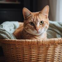 une chat dans une panier ai génératif photo