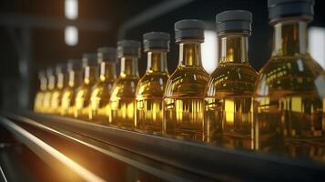 industriel légume pétrole production et bouteilles rempli avec tournesol pétrole , généré ai image photo