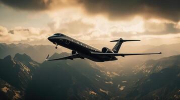 privé noir jet dans le ciel, généré ai image photo