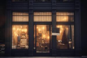 vide verre magasin les fenêtres de le rue. moquer en haut. ai généré. photo