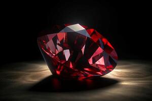 rouge diamant est une rare précieux Naturel géologique pierre sur une noir Contexte dans faible clé. ai généré. photo