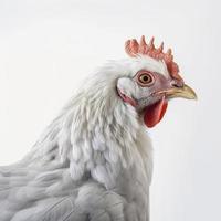 portrait de une gingembre poulet permanent isolé sur blanc arrière-plan, profil vue de une poulet blanc arrière-plan, photoréaliste, hyperréalisme, produire ai photo