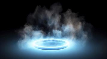 3d bleu nuage bague dans le air, dans le style de lumineux lumière effets, mystérieux espace, générer ai photo