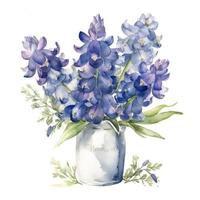 bouquet de bonnets bleus aquarelle avec Vide blanc arrière-plan, générer ai photo