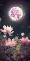 rose lotus avec lune et étoiles conception, générer ai photo