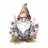 gnome aquarelle, autocollant, joyeux, en sourdine couleur, rétro, contour, blanc arrière-plan, générer ai photo