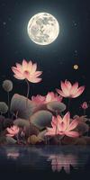 rose lotus avec lune et étoiles conception, générer ai photo