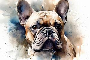 ai génératif chien portrait. numérique aquarelle La peinture sur blanc Contexte. photo