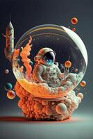 un astronaute flottant dans une bulle rempli avec des ballons. génératif ai. photo