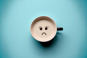 café tasse avec une triste visage tiré sur il. génératif ai. photo