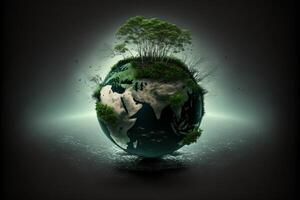 vert globe avec une arbre sur Haut de il. génératif ai. photo