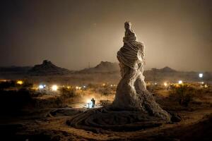 grand le sable sculpture dans le milieu de une désert. génératif ai. photo