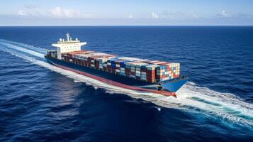 cargaison navire avec conteneurs dans océan, international maritime logistique génératif ai photo