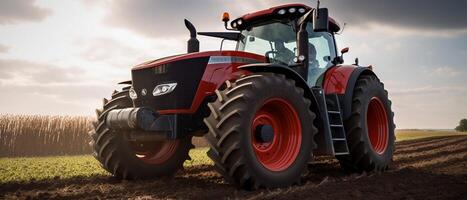 tracteur sur le ferme - moderne agriculture équipement dans champ photo