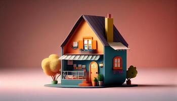 miniature maison modèle, petit jouet maison. propriété vente, réel domaine, investissement, hypothèque concept. génératif ai photo