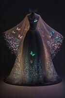 robe sur une mannequin avec papillons sur il. génératif ai. photo