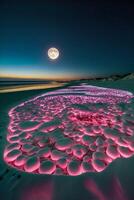 plage à nuit avec une plein lune dans le ciel. génératif ai. photo